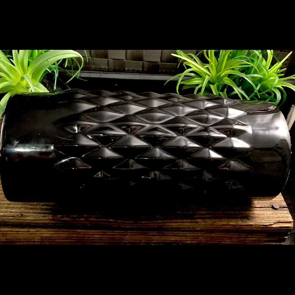 Black Earthenware Ceramic Glaze Geometric Vase By Threshold 9